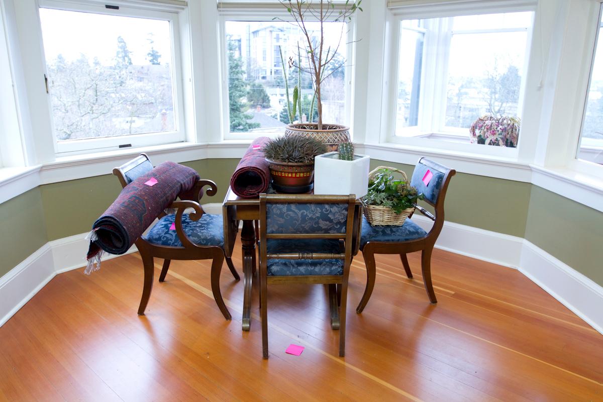 Antique furniture prepped and tagged for a careful move